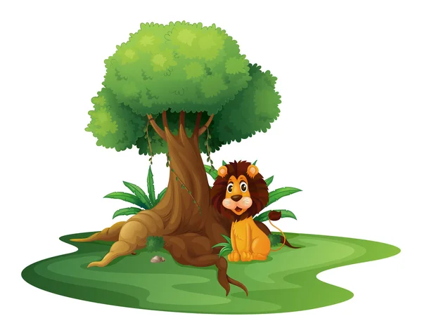 A lion sitting under the big tree — Stock Vector