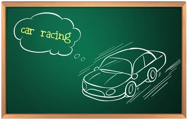 A blackboard with a drawing of a car racing — Stock Vector
