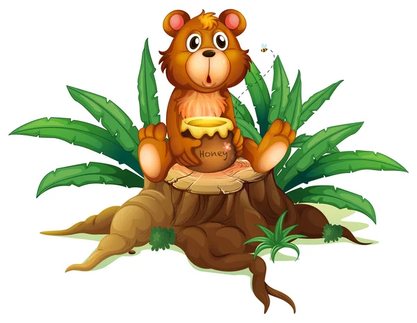 Ein Bär mit Honig über einem Stamm — Stockvektor