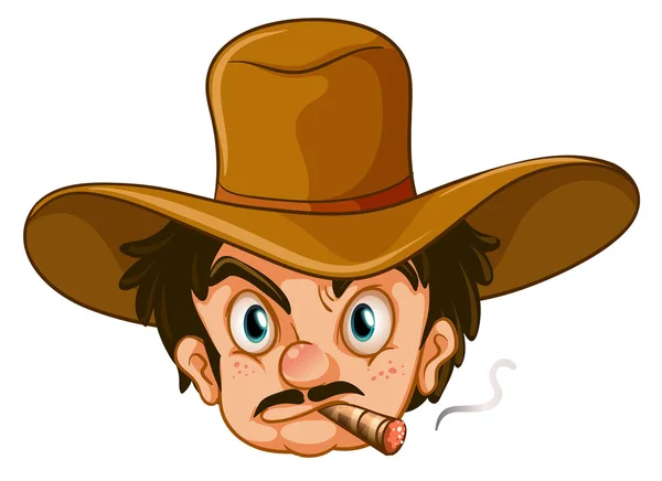 Un hombre usando un sombrero marrón mientras fuma — Vector de stock