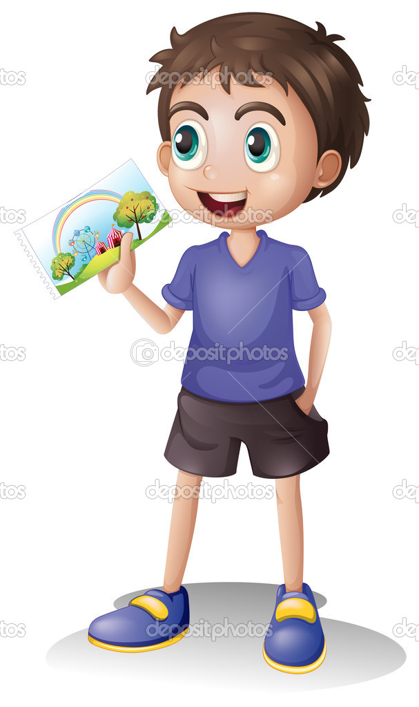 A boy holding a picture