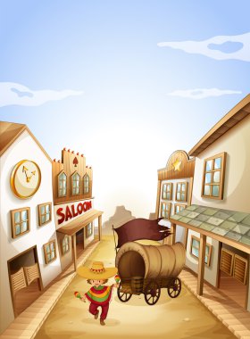 küçük bir çocuğun tahta bir at arabası ile dancing