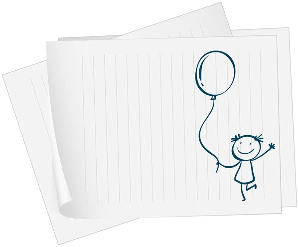 Ένα έγγραφο με μια ζωγραφιά παιδί κρατώντας ένα μπαλόνι — Διανυσματικό Αρχείο