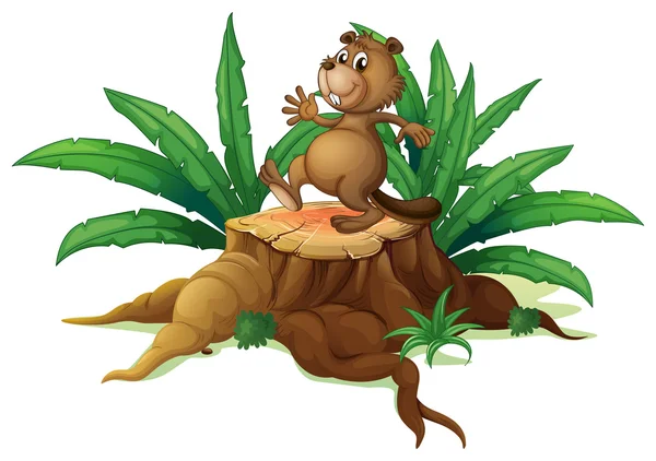 A tree with a playful beaver — Stock Vector