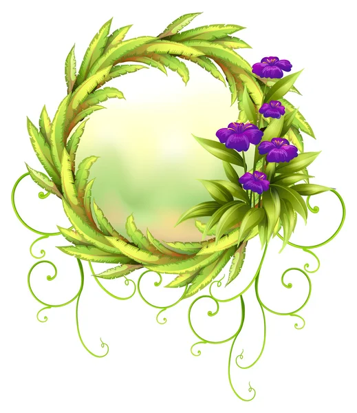 A round green border with violet flowers — Stock Vector