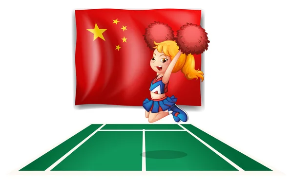 Le drapeau de la Chine et la jeune pom-pom girl — Image vectorielle