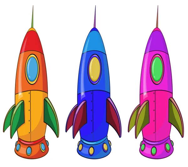 Drei farbenfrohe Raumschiffe — Stockvektor