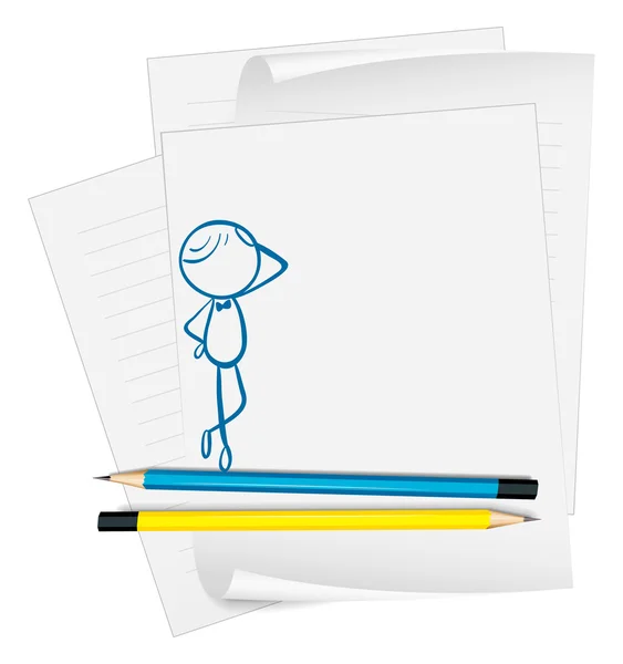 A paper with a drawing of a man standing — Stock Vector