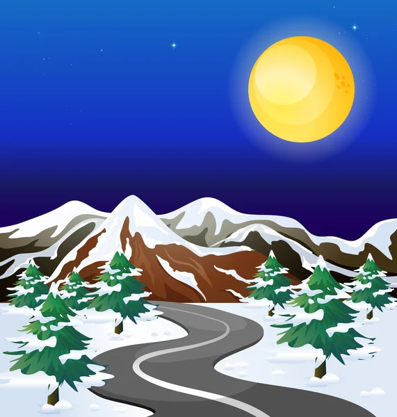 Egy út, egy olyan területen, hópelyhek — Stock Vector