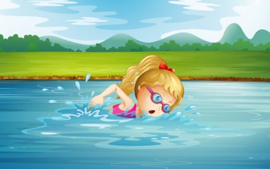 A girl swimming at the river clipart