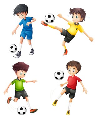 Four soccer players in different uniforms vector Four soccer players in different uniforms vector