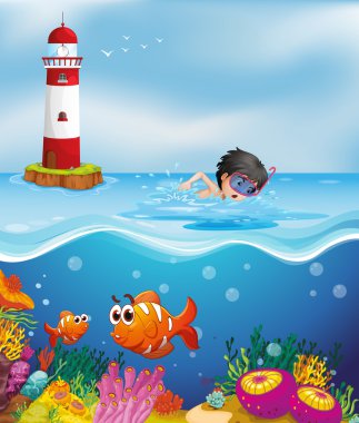 lighthouse yakınındaki plajda yüzmek çocuk