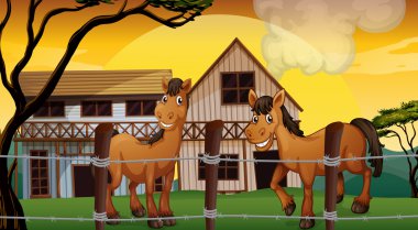 A farm with two horses clipart