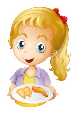 bir tabak gıdalar ile tutan bir kız