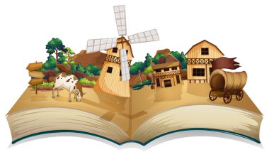 bir kitap bir köy ve tahta arrowboards bir görüntü