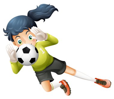 bir kız futbol topu yakalıyor