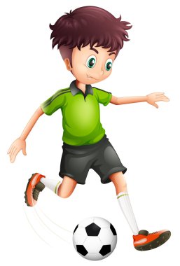 A boy with a green shirt playing soccer vector A boy with a green shirt playing soccer vector