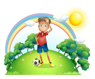 A tired soccer player at the top of the hill vector A tired soccer player at the top of the hill vector