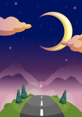 A narrow road and the starry night vector A narrow road and the starry night vector