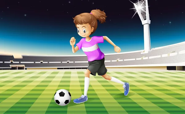 A girl at the field playing football — Stock Vector