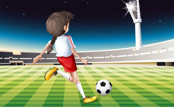 Une fille jouant au foot sur le terrain — Image vectorielle
