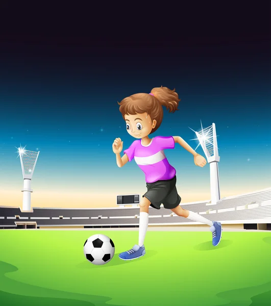 Een meisje met voetballen bij het veld — Stockvector