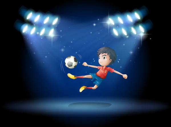 Un niño jugando al fútbol con focos — Archivo Imágenes Vectoriales