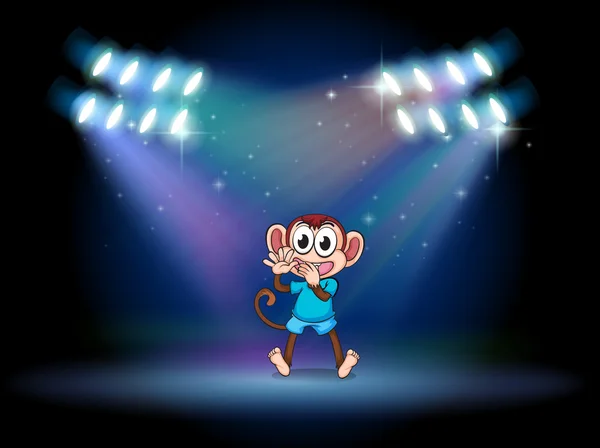 A monkey dancing at the stage with spotlights — Stock Vector