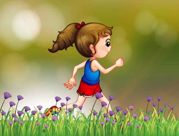 A girl jogging near the garden — Stock Vector