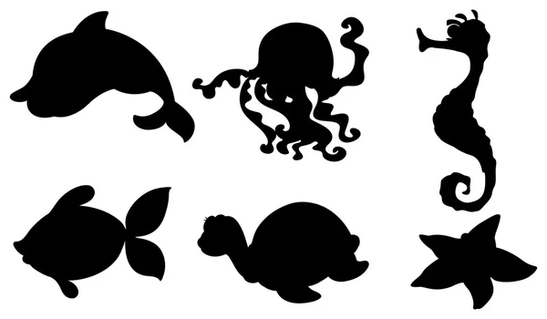 Silhouettes of the different sea creatures — Stock Vector