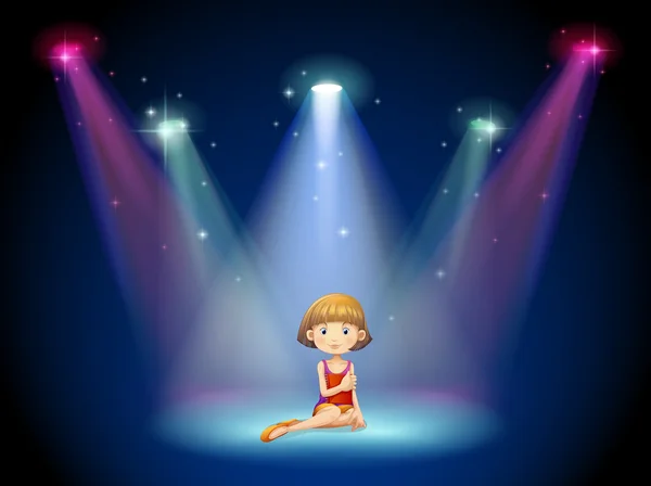 A girl acting on the stage with spotlights — Stock Vector