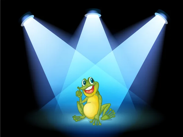 スポット ライトとステージ上のカエル — ストックベクタ