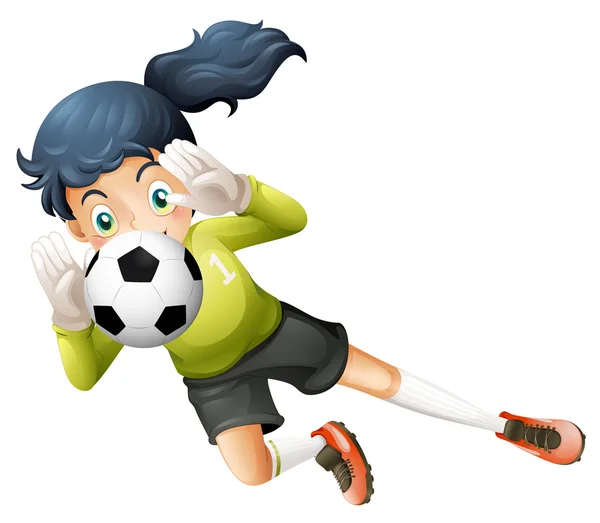 Una chica atrapando la pelota de fútbol — Vector de stock