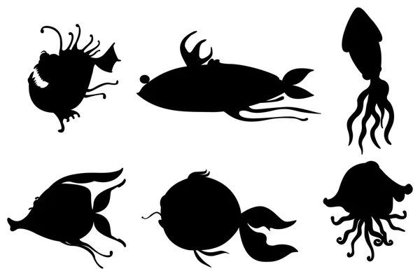 Silhouettes of sea creatures — Stock Vector