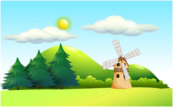 A windmill in the field — Stock Vector