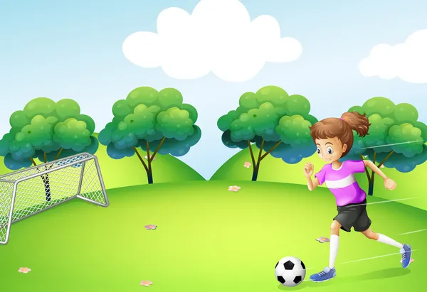 Una chica atlética jugando al fútbol — Vector de stock