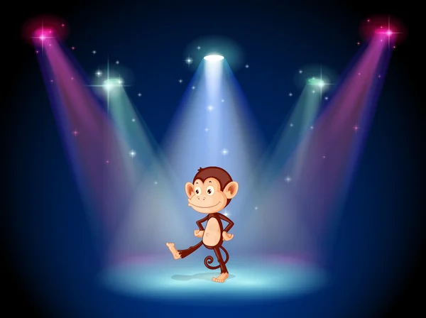 A monkey dancing on the stage with spotlights — Stock Vector