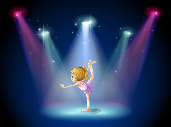 A girl performing ballet on the stage with spotlights — Stock Vector