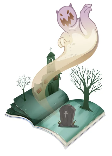 Un livre avec une image d'un cimetière — Image vectorielle