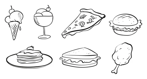 Doodle dessins des différents aliments — Image vectorielle