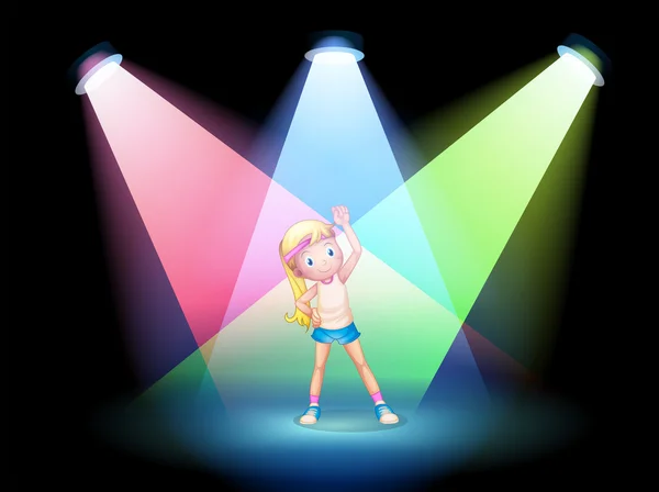 Дівчина вправляється на сцені з прожекторами — стоковий вектор