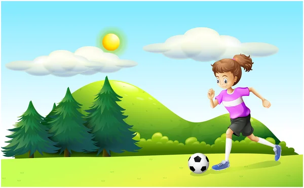 Una chica jugando al fútbol — Vector de stock