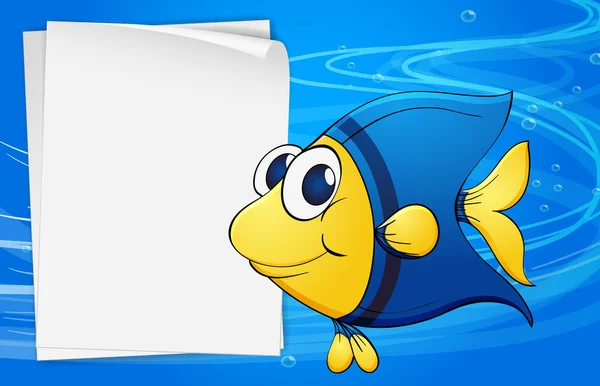 Un pez al lado de un papel de fianza vacío bajo el mar — Vector de stock