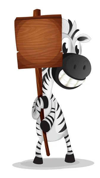 Zebra przytrzymanie puste szyld drewniany — Wektor stockowy