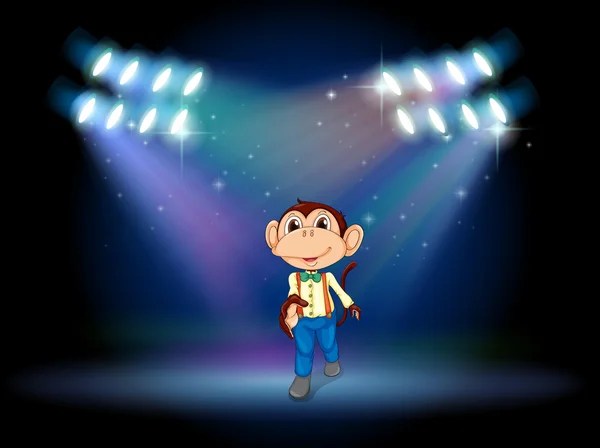 一男性只猴子在聚光灯的舞台 — 图库矢量图片