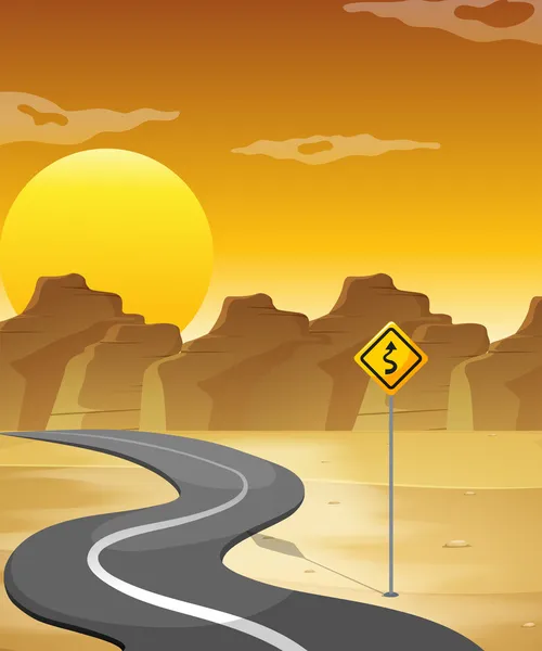 Eine kurvenreiche Straße in der Wüste — Stockvektor