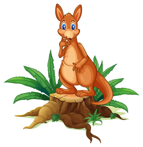 A kangaroo standing on a stump with leaves — Stock Vector