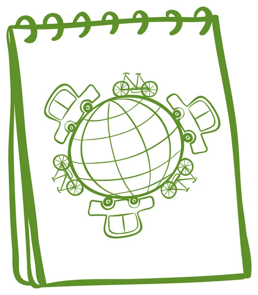 Un cuaderno con un diseño de garabato verde — Vector de stock