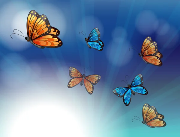 Mariposas coloridas en un papel de color degradado — Vector de stock