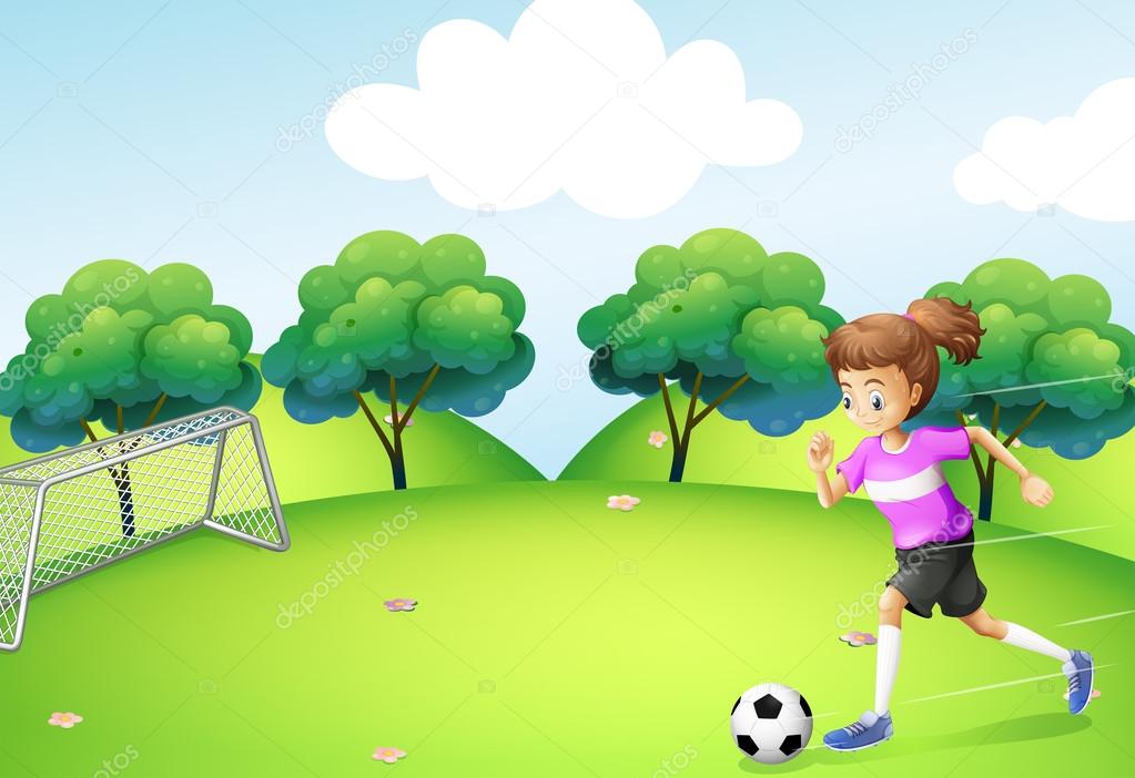An athletic girl playing soccer